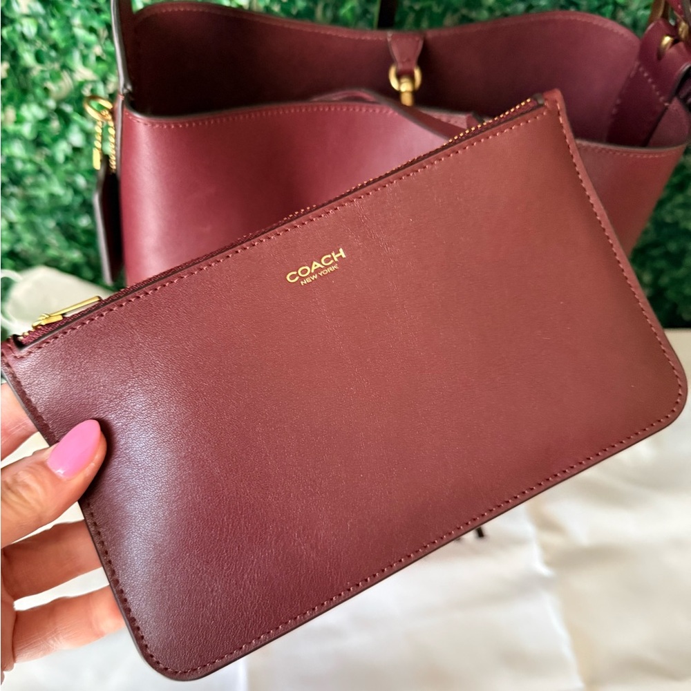 Coach Burgundy Bleecker Leather Shoulder Bucket Bag - Picture 3 of 9